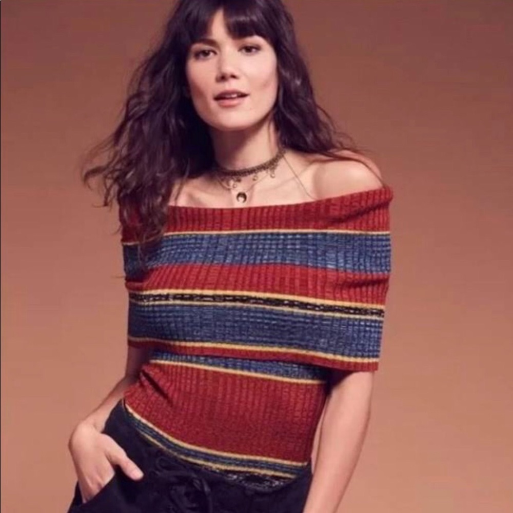 Free People Striped Cowl Neck Top